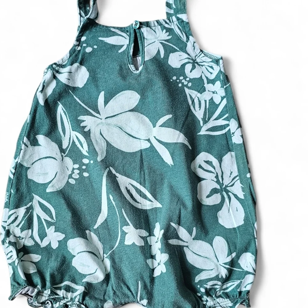 Carter's Baby Girl Floral Romper Set Coral Pink & Teal Green Size 12 Months